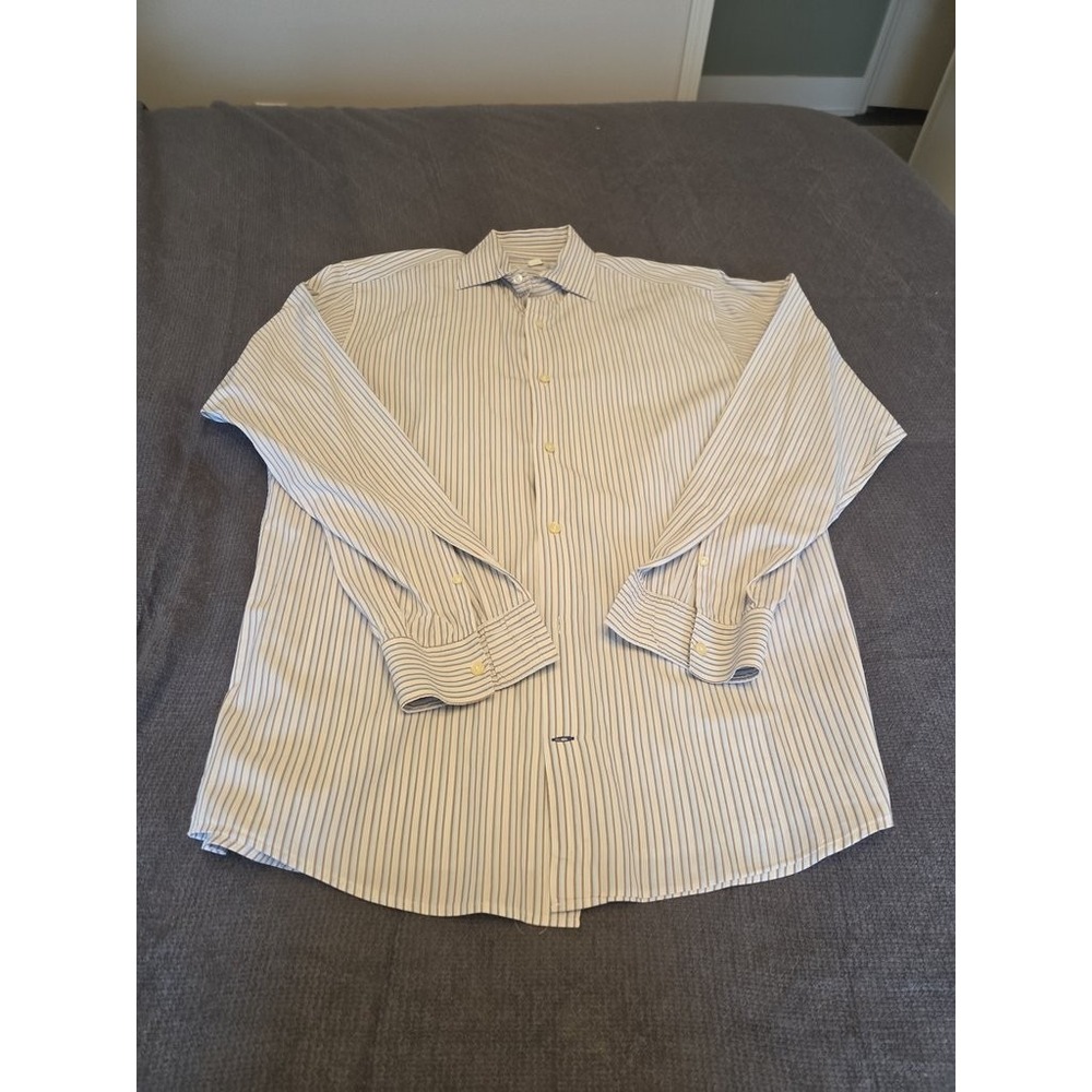 Banana Republic Mens L 16-16.5 Fitted Button Down‎ Shirt Striped Blue Tan Cotton - Picture 2 of 5